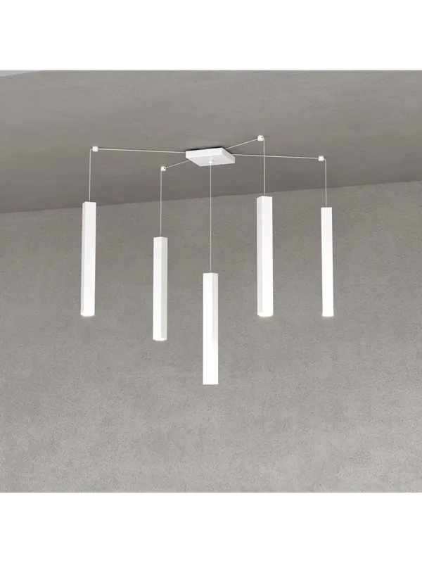 Scelto Dai Clienti Lampadario quadrato moderno per cucina salone design bianco a 5 luci tpl 0056