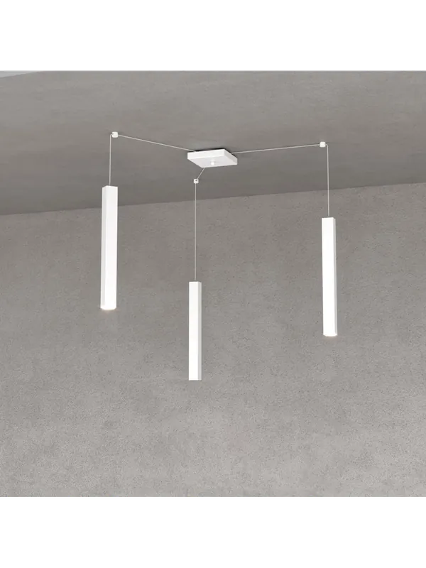 Lampadario quadrato moderno per cucina penisola design bianco a 3 luci tpl 0050 Spedito Oggi