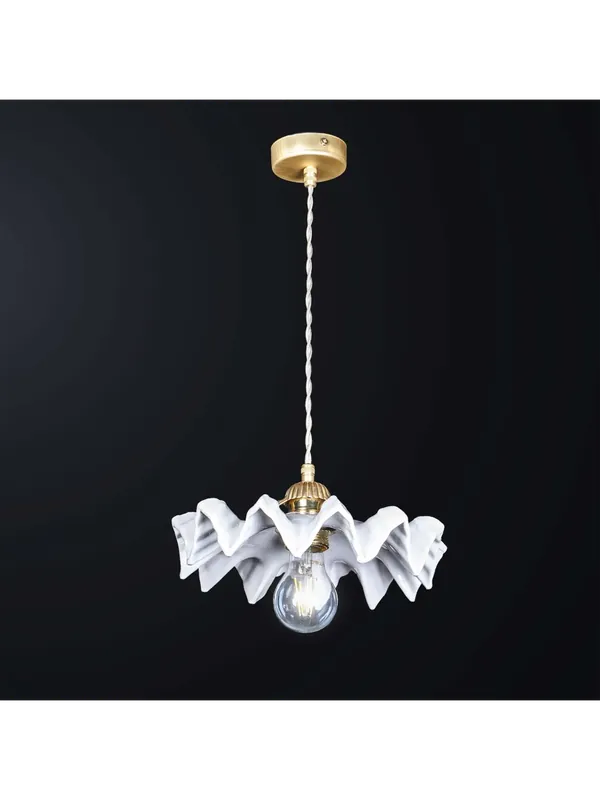 Lampadario a sospensione in ceramica bianco e ottone 1 luce BGA 3180-p1 Promozione