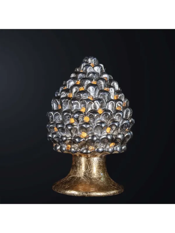 Lampada a pigna H.30cm in ceramica foglia oro-argento 1 luce BGA 3179-lgr Nuova Collezione