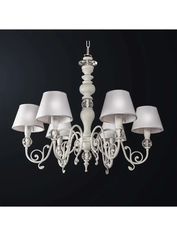 Occasione Imperdibile Lampadario classico bianco ottone e legno design swarovsky 6 luci BGA 3168-6