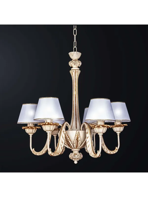 Lampadario classico in legno avorio e foglia oro a 6 luci BGA 3159-6 Promozione Esclusiva