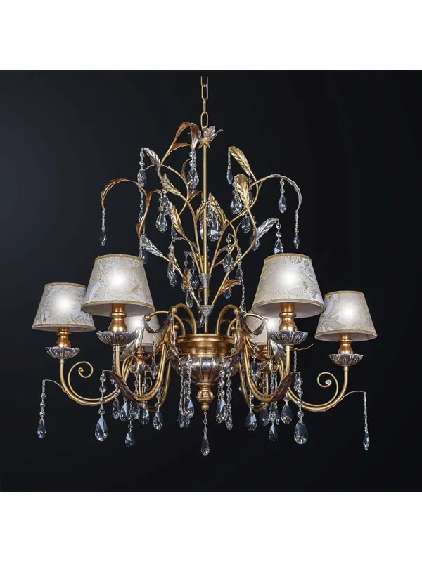 Promo Stagionale Lampadario classico in legno e cristallo foglia oro 6 luci BGA 3153-6