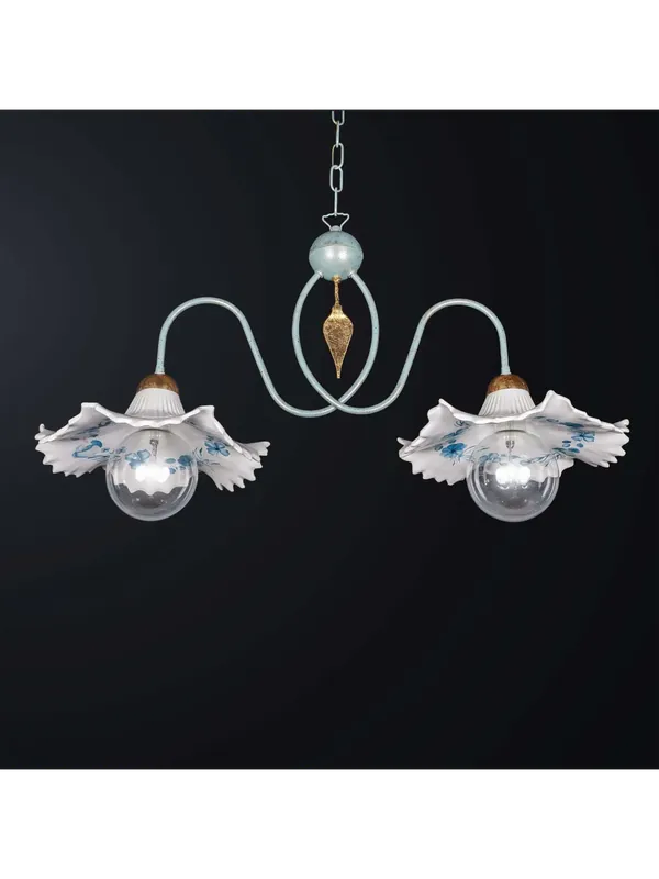 Bilanciere classico ferro battuto celeste e ceramica 2 luci BGA 3151-b2 Occasione