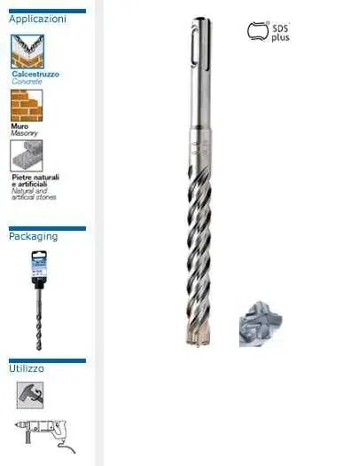 Punta attacco SDS-Plus con 4 taglienti K8 KRINO Ø 8x210mm per muro, cemento, calcestruzzo e pietre Subito Disponibile