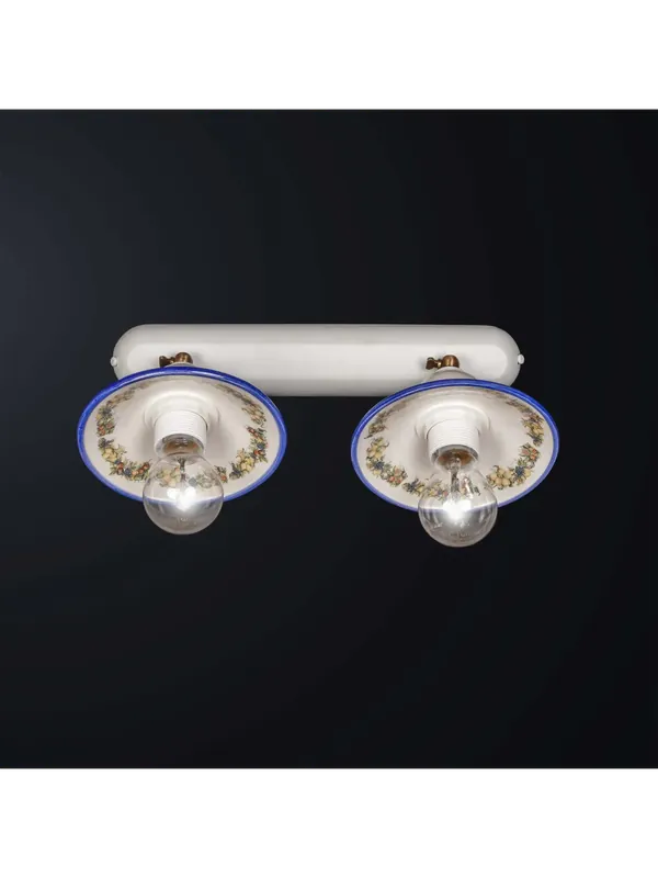 Plafoniera classica ferro battuto bianco e ceramica 2 luci BGA 3138-2 Prezzo Basso
