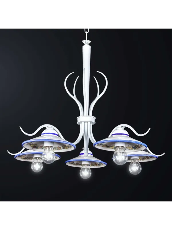 Lampadario classico ferro battuto bianco e ceramica 5 luci BGA 3137-5 Vendita Finale
