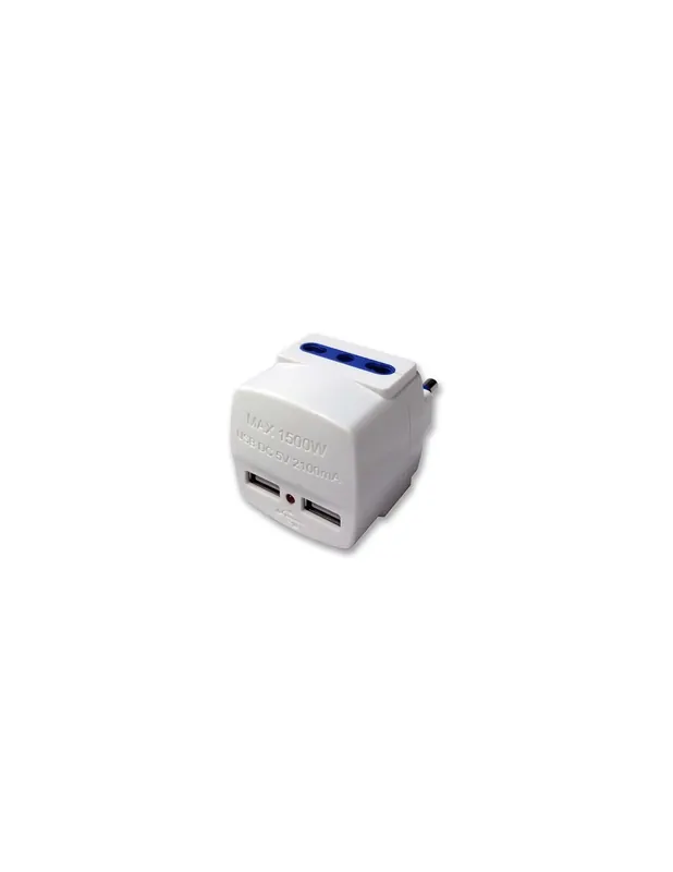 Promozione Adattatore triplo 2 usb 2 prese bivalente 16a+t bianco