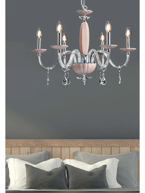 Lampadario moderno in cristallo tortora 6 luci Design Swarovsky Tamara Popolare