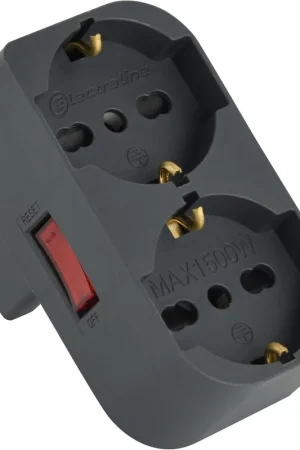 Solo Oggi Adattatore elettrico disassato nero 2 prese P40 con interruttore 71949