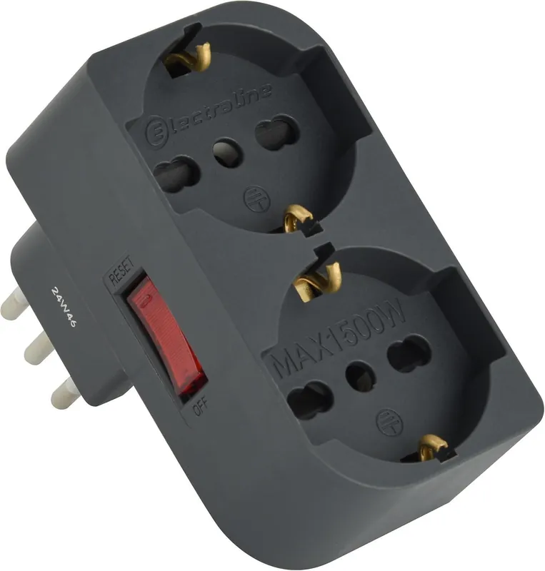 Solo Oggi Adattatore elettrico disassato nero 2 prese P40 con interruttore 71949