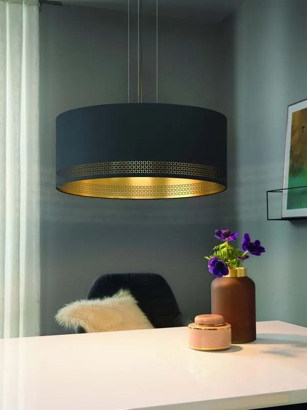 Promo Stagionale Lampadario moderno in tessuto nero e oro 3 luci GL0449