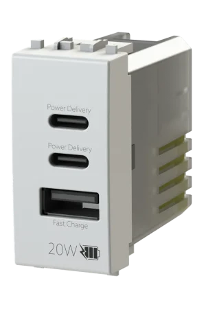 Caricatore da Incasso Forbox 2 Porte USB 20W Tipo C + Tipo A compatibile con Vimar Arké - 4BUSB20WCCA.V19B Non Perdere