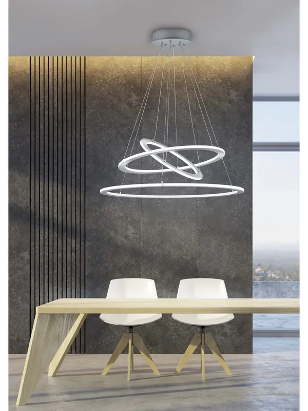 Lampadario moderno a led 3 cerchi nickel TR020 Offerta