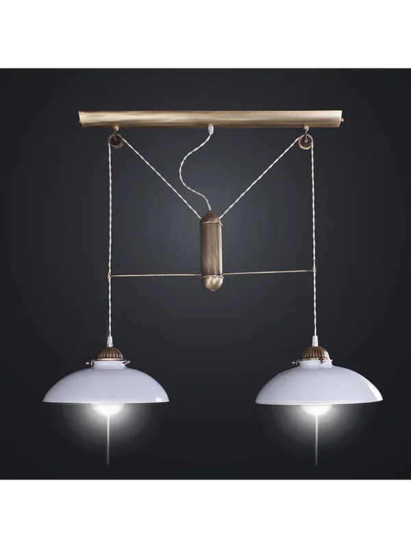 Lampadario rustico classico contrappeso ottone 2 luci BGA 2096-b2 Offerta Del Giorno