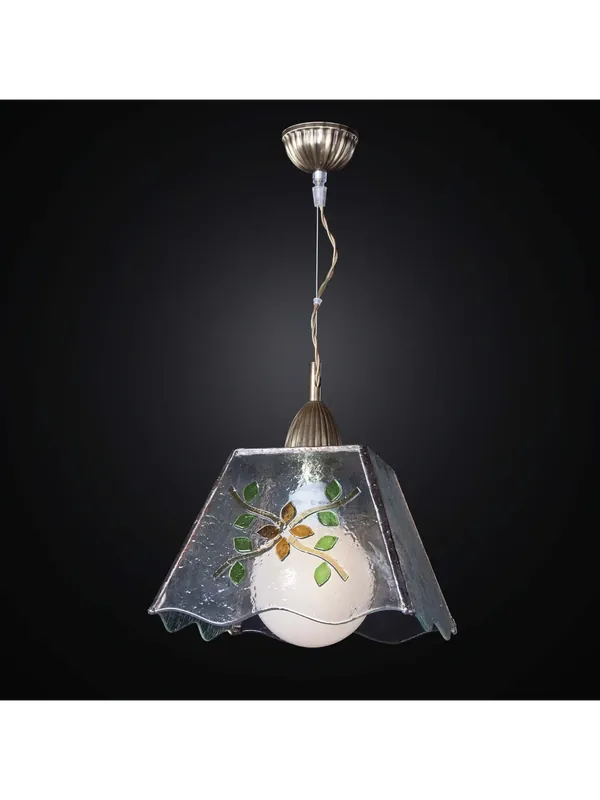 Spedito Oggi Lampadario classico in vetrofusione decorato 1 luce BGA 2085-s1