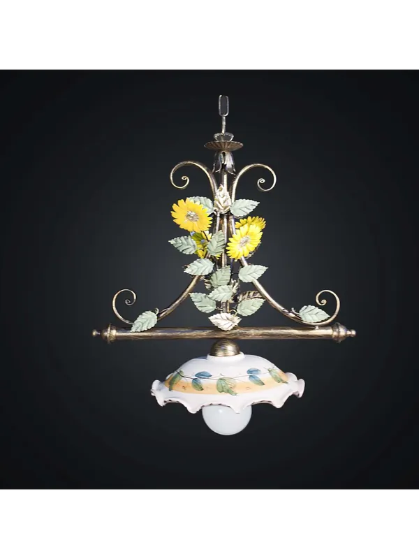 Lampadario classico in ferro battuto girasole e ceramica 1 luce BGA 1974-s1 Più Venduto
