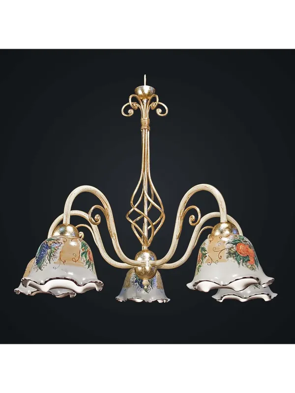 Reso Gratuito Lampadario classico in ferro battuto e ceramica 5 luci BGA 1897-5