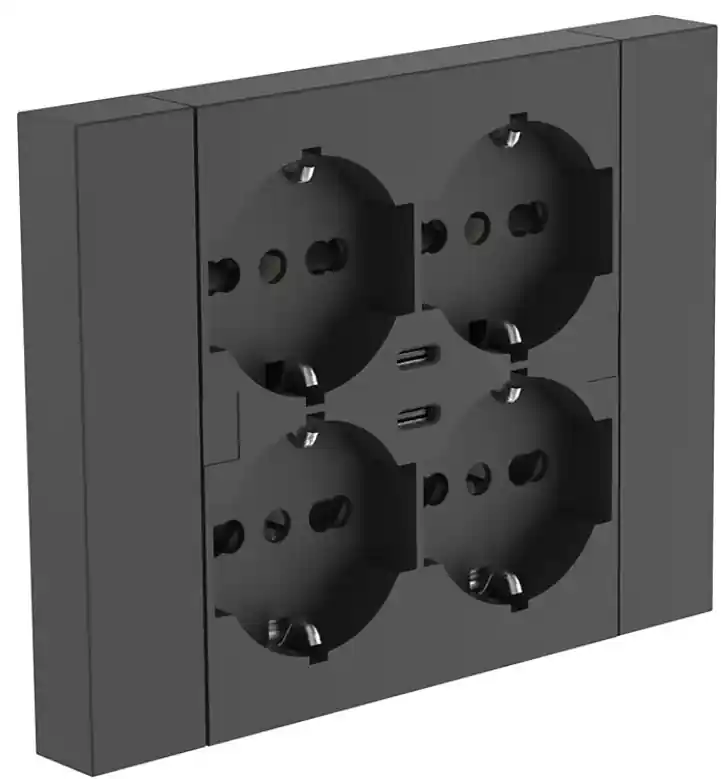 Novità Multipresa muro Nera 4 Schuko 2 USB C 22117 Electraline