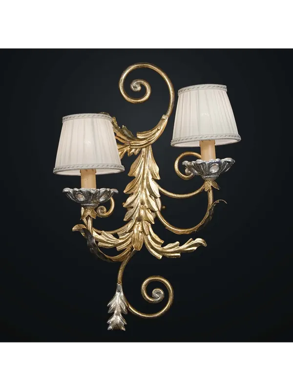 Applique classico in ferro battuto e legno foglia oro 2 luci BGA 1825-A2 A Buon Prezzo