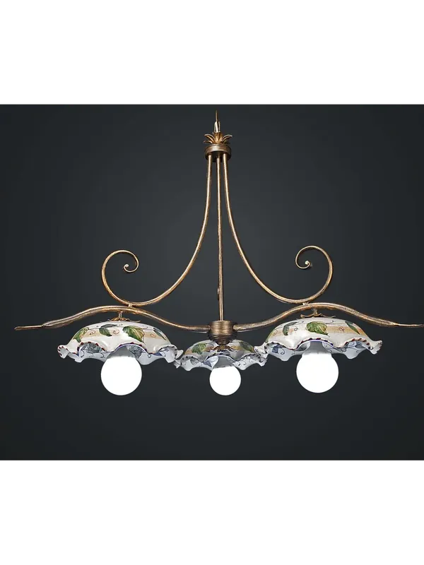 Reso Gratuito Bilanciere classico in ferro battuto e ceramica 3 luci BGA 1732-b3