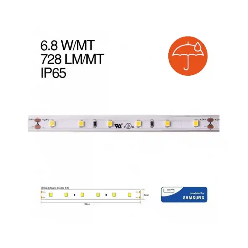 Acquista Ora striscia strip led 36w 7,2w al metro cl30036 luce calda 4000lm 24v ip65 pcb 10mm bobina 5 metri 5088