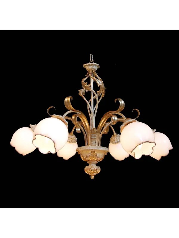 Lampadario classico in legno avorio e oro a 5 luci BGA 1605-5 Spedizione Espresso
