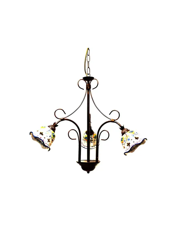 Lampadario rustico in ceramica siciliana 3 luci Coll. Fiore Novità