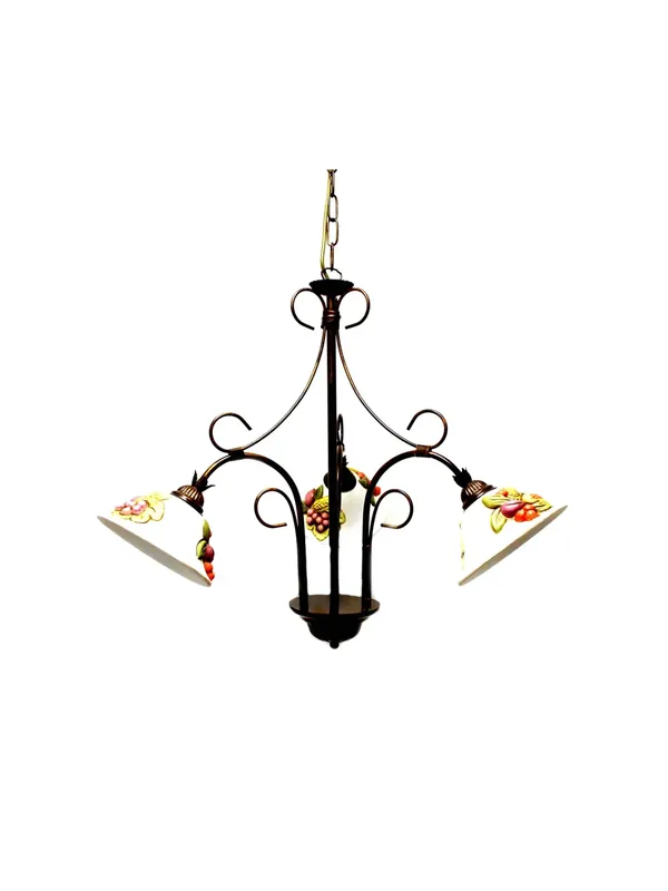Lampadario classico in ferro battuto e ceramica frutta 3 luci coll. Vera Saldi