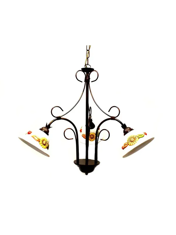 Lampadario classico in ferro battuto e ceramica girasole 3 luci coll. Terry Nuova Collezione
