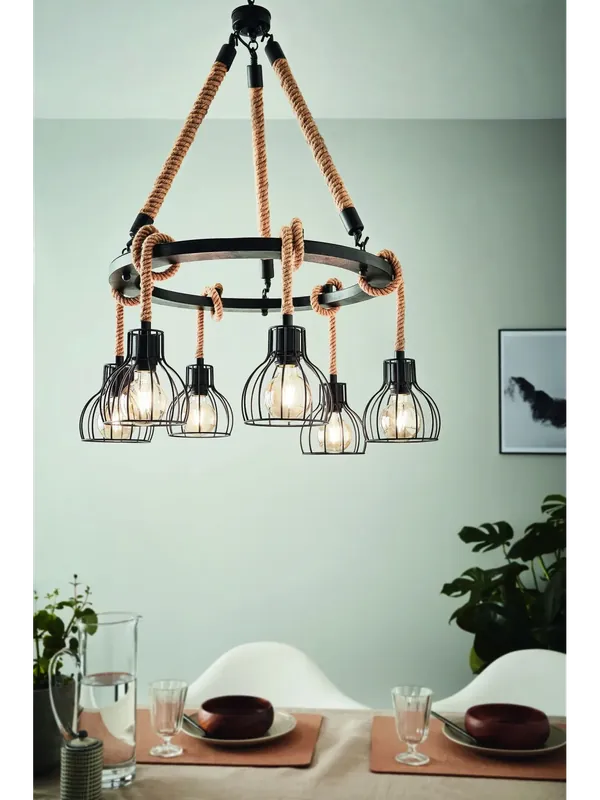 Lampadario vintage rustico corda 6 luci GL0496 Promo Stagionale