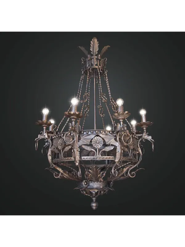 Lampadario rustico in ferro battuto forgiato a 8 luci BGA 1748-8 Spedizione Espresso