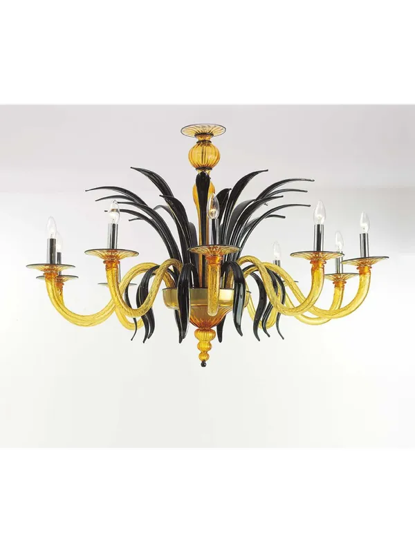 Occasione Lampadario murano di venezia ambra-nero 10 luci made in italy 7886 10
