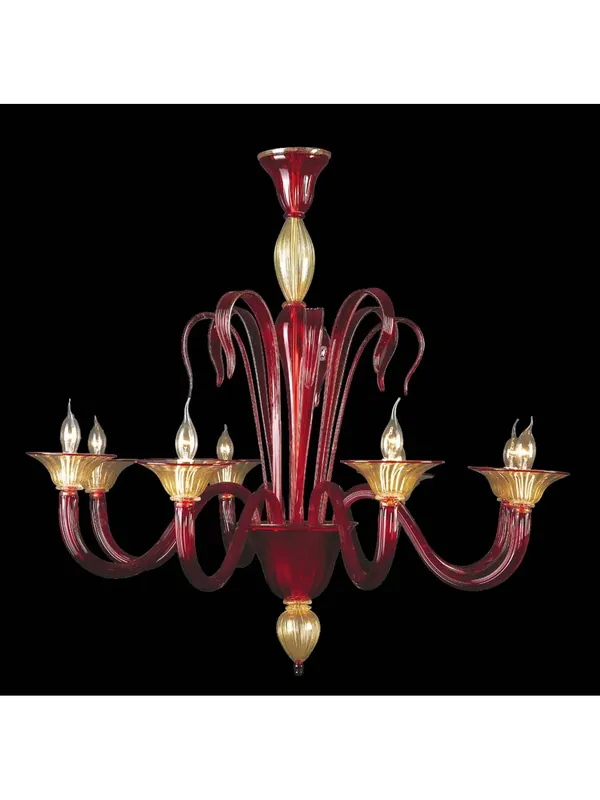 Lampadario murano di venezia rosso-oro 24k 8 luci made in italy 7567 8 Promozione