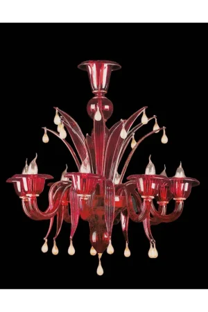 A Buon Prezzo Lampadario murano di venezia rosso-oro 24k 8 luci made in italy 7429 8