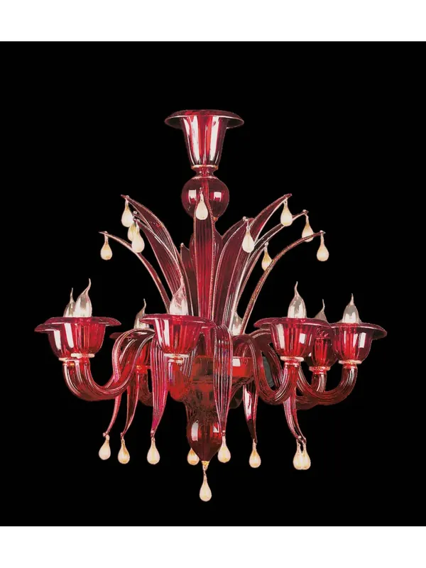 A Buon Prezzo Lampadario murano di venezia rosso-oro 24k 8 luci made in italy 7429 8