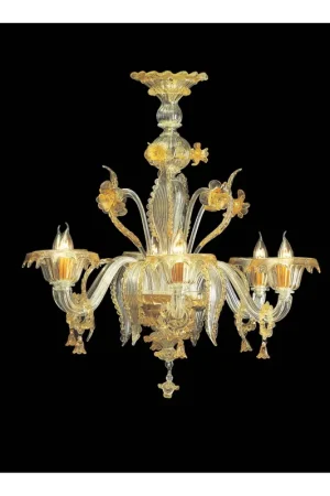 Lampadario murano di venezia ambra 6 luci made in italy 6823 6 Professionale