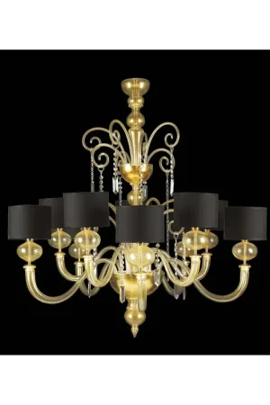 Lampadario murano di venezia oro 24k 10 luci made in italy 7872 5+5 Prezzo Scontato