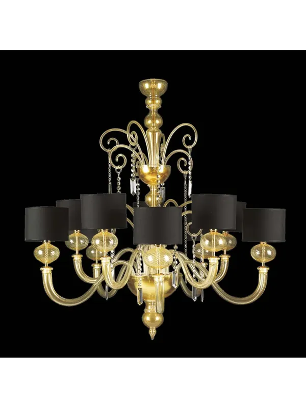 Lampadario murano di venezia oro 24k 10 luci made in italy 7872 5+5 Prezzo Scontato