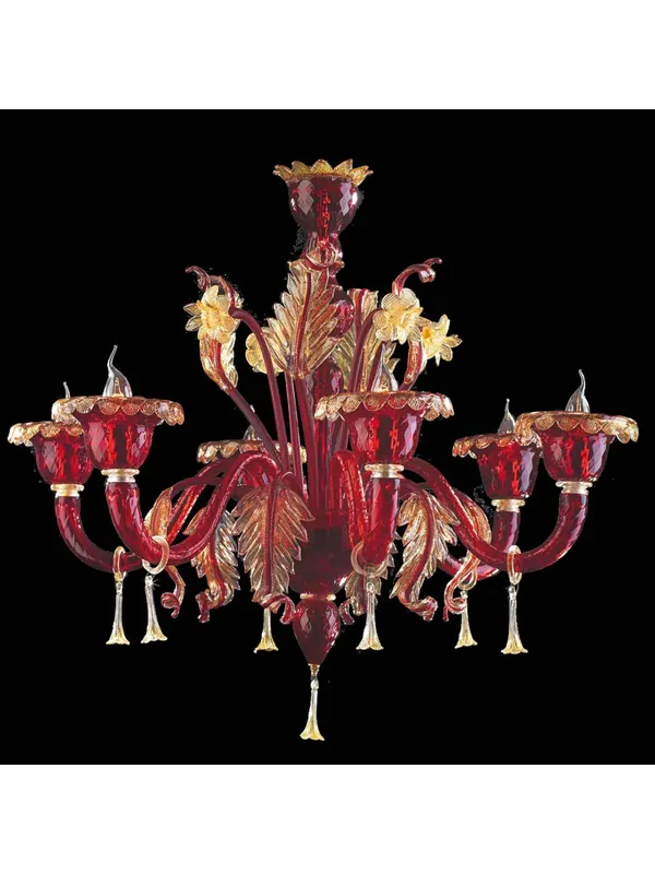 Must-Have Lampadario murano di venezia rosso oro 24k 6 luci made in italy 7991 6