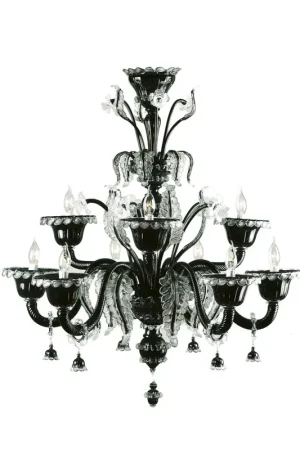 Lampadario murano di venezia nero moderno 9 luci made in italy 7413 6+3 Reso Gratuito