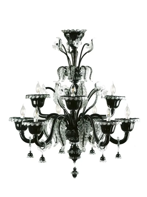 Lampadario murano di venezia nero moderno 9 luci made in italy 7413 6+3 Reso Gratuito