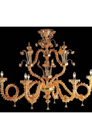 Lampadario murano di venezia ambra 6 luci made in italy 7960 6 Ultime Pezzi