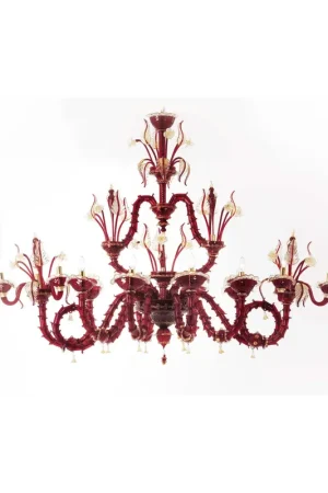 Lampadario murano di venezia rosso moderno 14 luci made in italy 7778 8+3+3 Prezzo Basso
