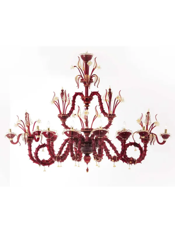 Lampadario murano di venezia rosso moderno 14 luci made in italy 7778 8+3+3 Prezzo Basso