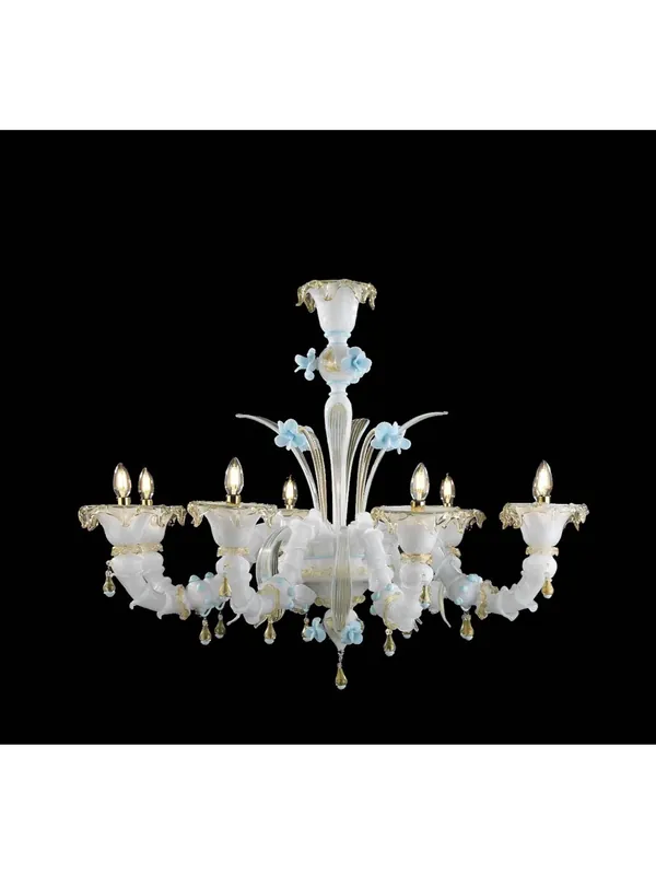 Non Perdere Lampadario murano di venezia bianco oro 24k 8 luci made in italy 8040 8