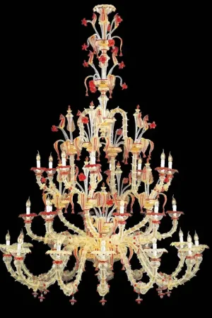 Lampadario murano di venezia oro 24k 28 luci made in italy 6003 12+8+8 rosso Ultimissimo Modello