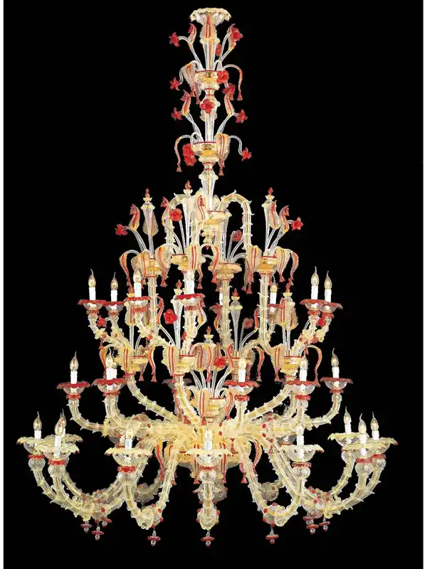 Lampadario murano di venezia oro 24k 28 luci made in italy 6003 12+8+8 rosso Ultimissimo Modello