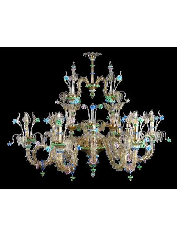 Lampadario murano di venezia oro 24k 12 luci made in italy 8081/12 Soddisfatti O Rimborsati