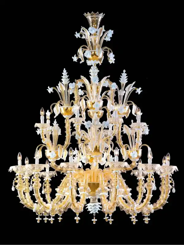 Lampadario murano di venezia oro 24k 20 luci made in italy 8009 12+8 Super Prezzo